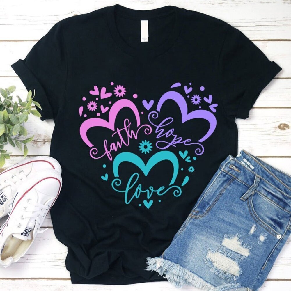 Faith Love Hope Heart Christian Tshirt
